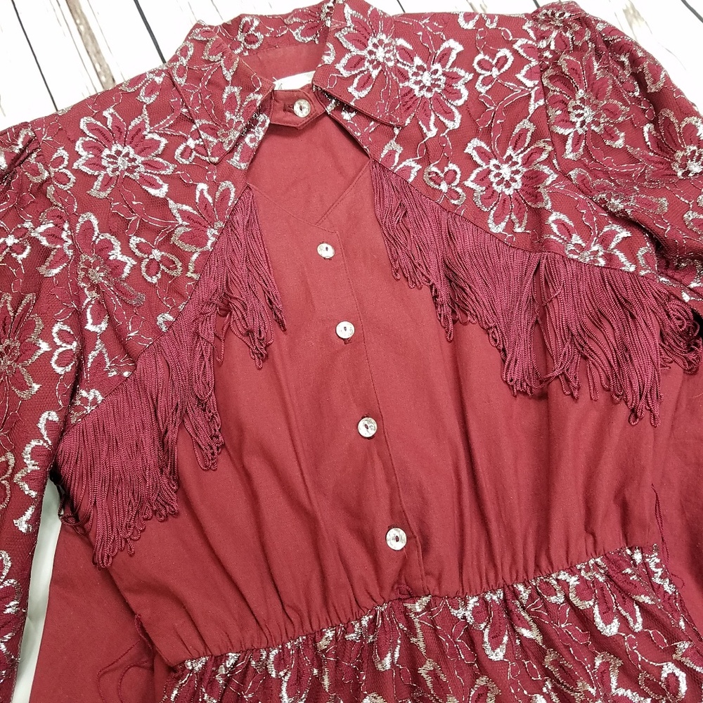 SOLD Vintage Cowgirl Western Fringe Lace Dress - Picture 4 of 6